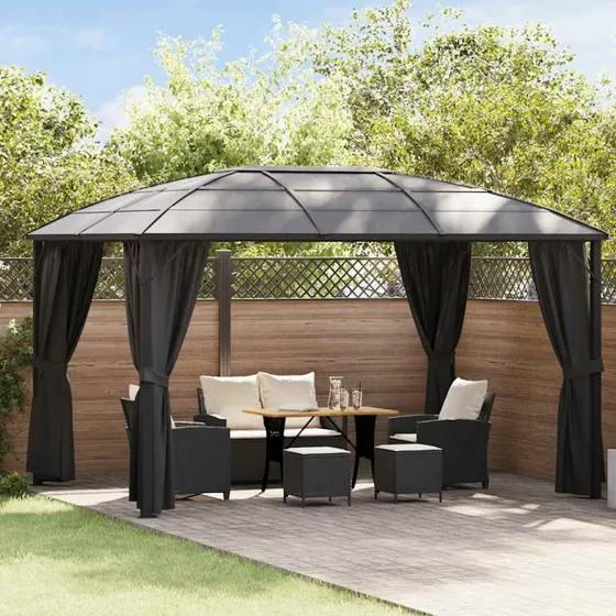 vidaXL Pavillon med gardiner 400x300x265 cm Antracitgrå