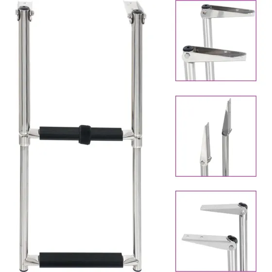 vidaXL foldbar bådstige 2 trin i rustfrit stål