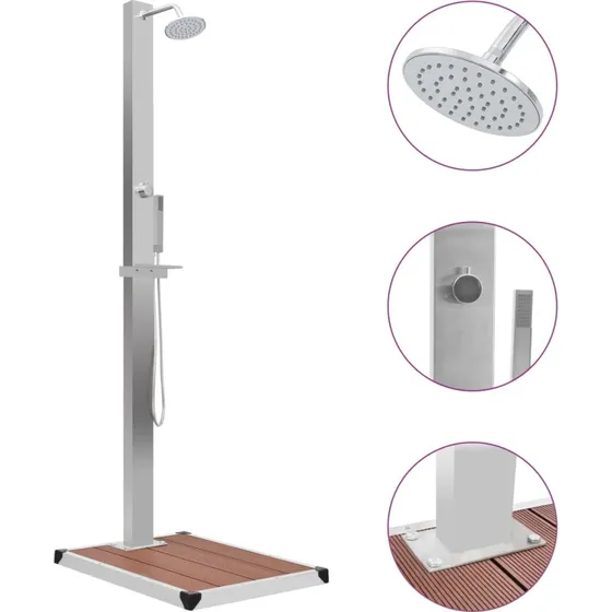 vidaXL udendrsbruser med WPC-brusebakke, rustfrit stl