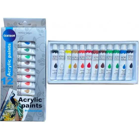 Acrylfarver 12 tuber á 12 ml