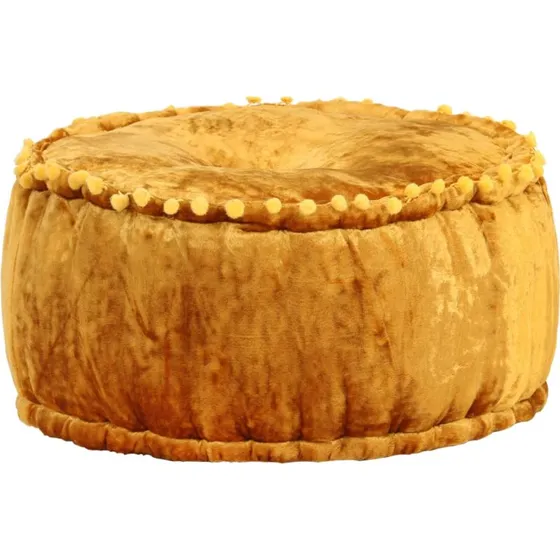 Rund velourpuf 40x20 cm – sennepsgul