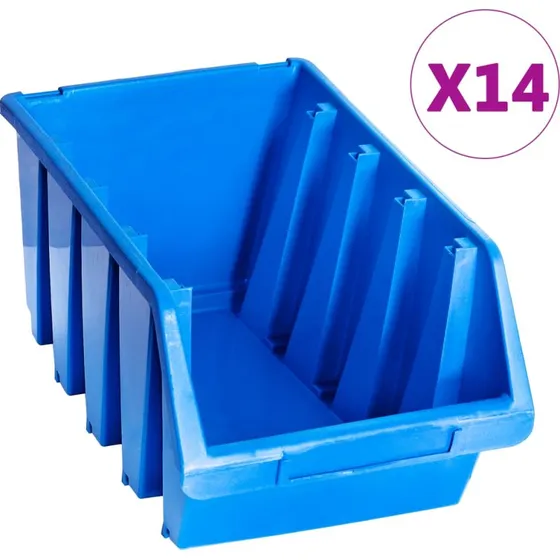 vidaXL stabelbare opbevaringskasser 14 stk. plast bl