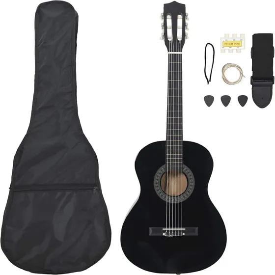 vidaXL klassisk guitarsæt 8 dele 3/4 36" sort