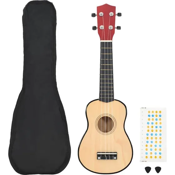 vidaXL sopran-ukulelest 23" lyst tr med taske (brn)