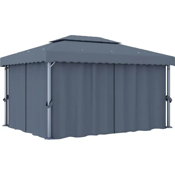 vidaXL Pavillon med gardin 4x3 m, aluminium antracitgrå