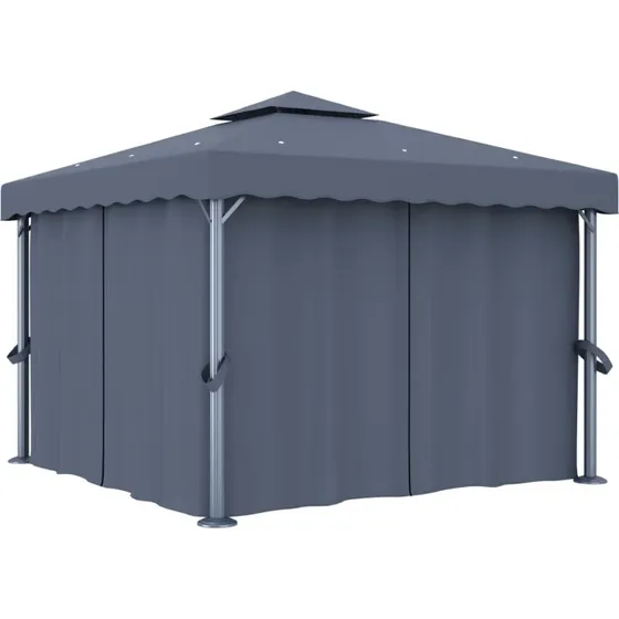 vidaXL Pavillon med gardin 3x3 m aluminium antracitgrå