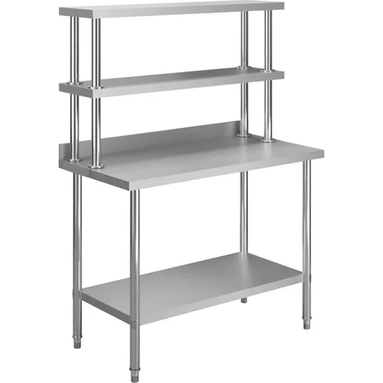 vidaXL Arbejdsbord til kkken 120x60x150 cm, rustfrit stl med tophylde