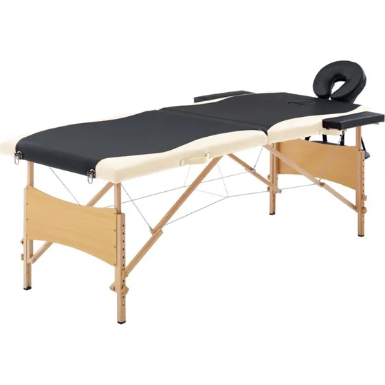 vidaXL foldbart massagebord 2-zoners træstel, sort/beige