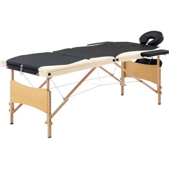 vidaXL sammenfoldeligt 3-zoners massagebord med træstel - sort/beige