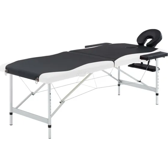 vidaXL sammenfoldeligt 2-zoners massagebord, aluminiumsstel, sort/hvid