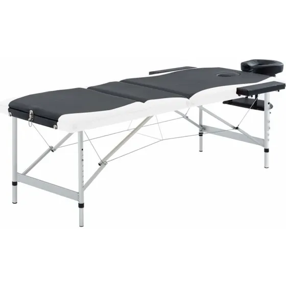 vidaXL sammenfoldeligt 3-zoners massagebord (aluminium) sort/hvid