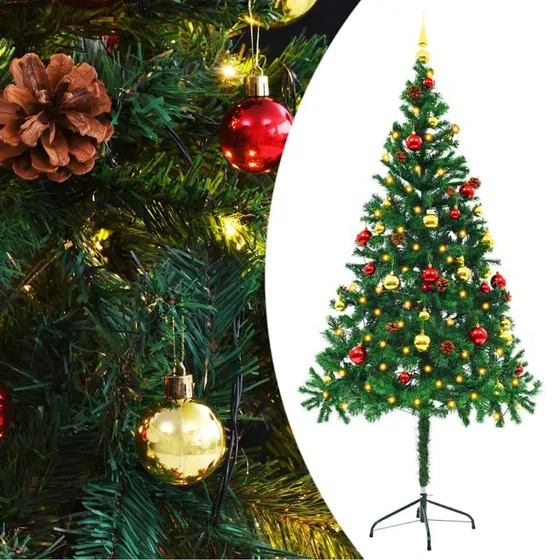 vidaXL kunstigt juletræ med LED-lys og julekugler 180 cm