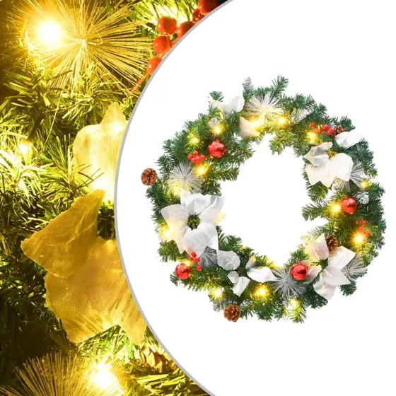 vidaXL Julekrans med LED-lys 60 cm grøn (PVC)