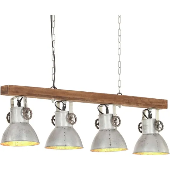 vidaXL Industriel loftlampe E27, 4 skærme mangotræ/sølv