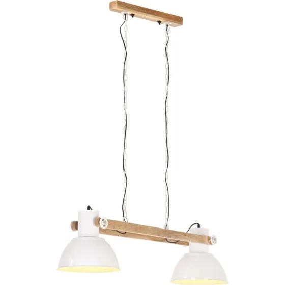vidaXL industriel hængelampe 109 cm 2 skærme E27 hvid/mangotræ