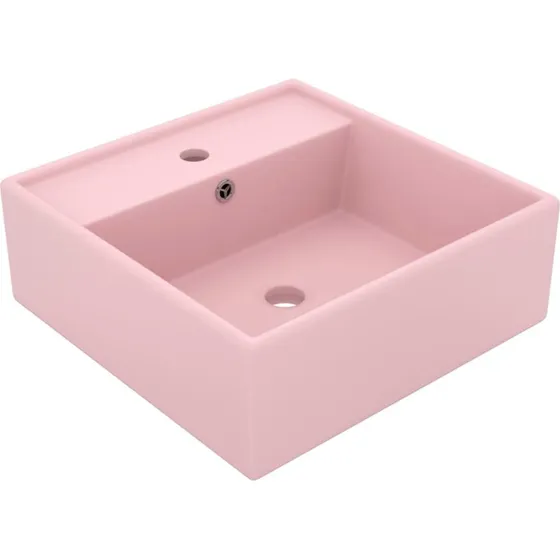 vidaXL håndvask 41x41 cm keramisk firkantet mat pink med overløb