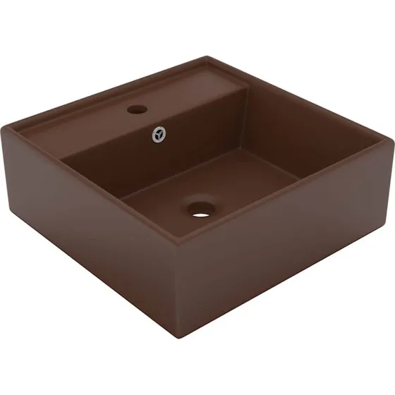 vidaXL luksus håndvask med overløb 41x41 cm keramik, firkantet mat mørkebrun