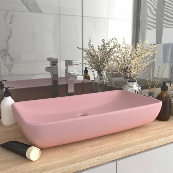 vidaXL håndvask 71x38 cm rektangulær keramik, mat lyserød