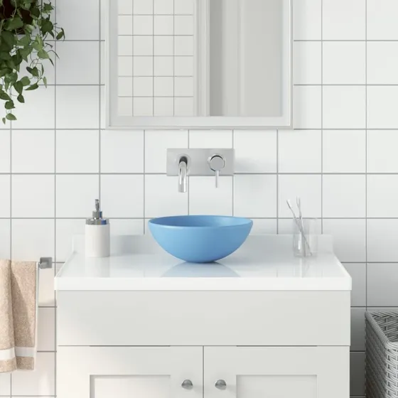 vidaXL rund keramisk håndvask til bord lyseblå