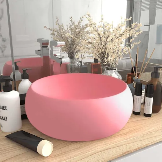 vidaXL rund håndvask 40x15 cm keramisk mat pink