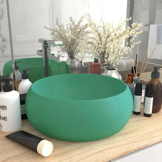 vidaXL rund håndvask 40×15 cm i mat lysegrøn keramik