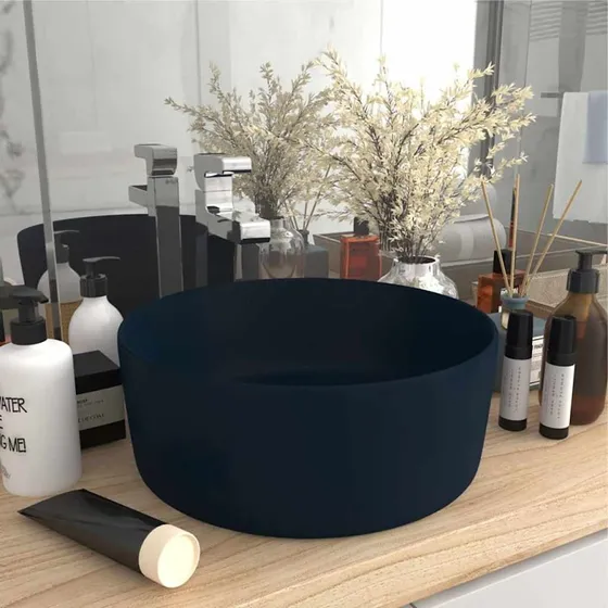 vidaXL rund håndvask 40x15 cm keramik mat mørkeblå