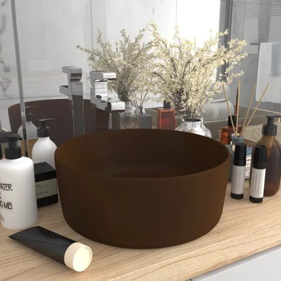 vidaXL rund håndvask 40x15 cm keramik mat mørkebrun