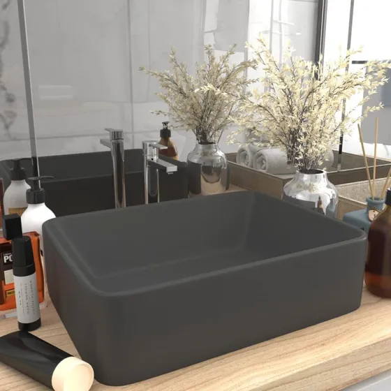 vidaXL luksushåndvask 41x30x12 cm, keramik mat mørkegrå