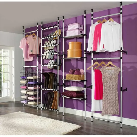 vidaXL teleskopisk garderobesystem med hylder, aluminium