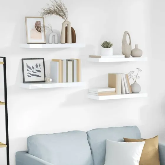 vidaXL væghylder 4 stk. 60x23,5x3,8 cm MDF hvid højglans