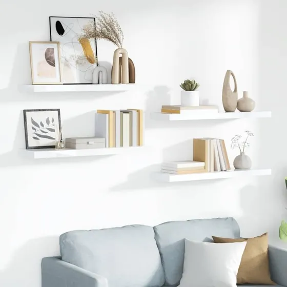 vidaXL Væghylder 4 stk. 90x23,5x3,8 cm MDF Hvid Højglans