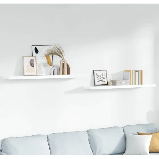 vidaXL væghylder 2 stk. 120x23,5x3,8 cm MDF hvid højglans