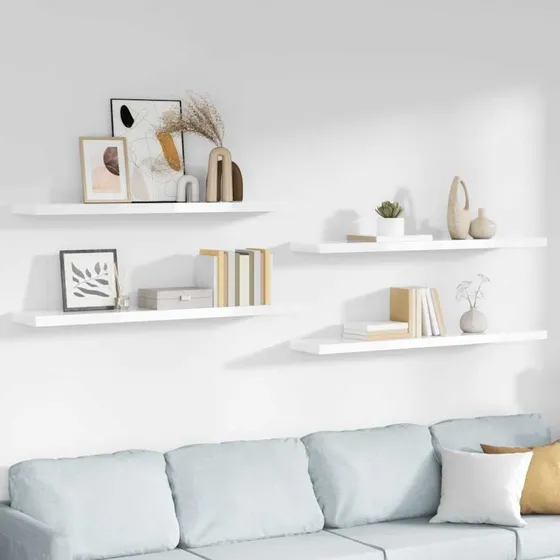 vidaXL væghylder 4 stk. 120x23,5x3,8 cm MDF hvid højglans
