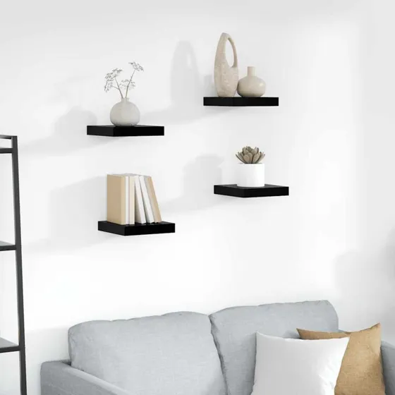 vidaXL Væghylder 4 stk 23x23,5x3,8 cm MDF Sort Højglans