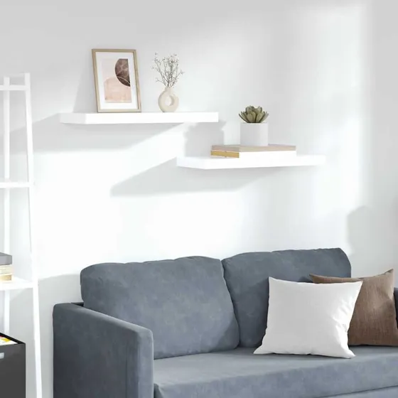vidaXL væghylder 2 stk. 60x23,5x3,8 cm MDF hvid højglans