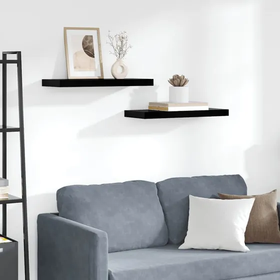 vidaXL væghylder 2 stk. 60x23,5x3,8 cm MDF sort højglans