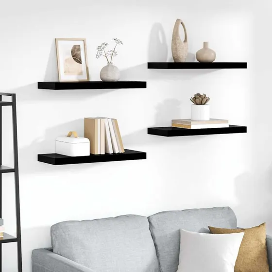 vidaXL Væghylder 4 stk 60×23,5×3,8 cm MDF, sort højglans