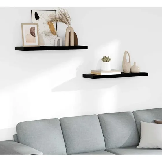 vidaXL væghylder 2 stk. 80x23,5x3,8 cm MDF sort højglans
