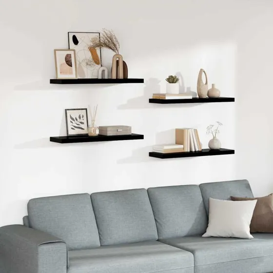 vidaXL væghylder 4 stk. 80x23,5x3,8 cm MDF sort højglans
