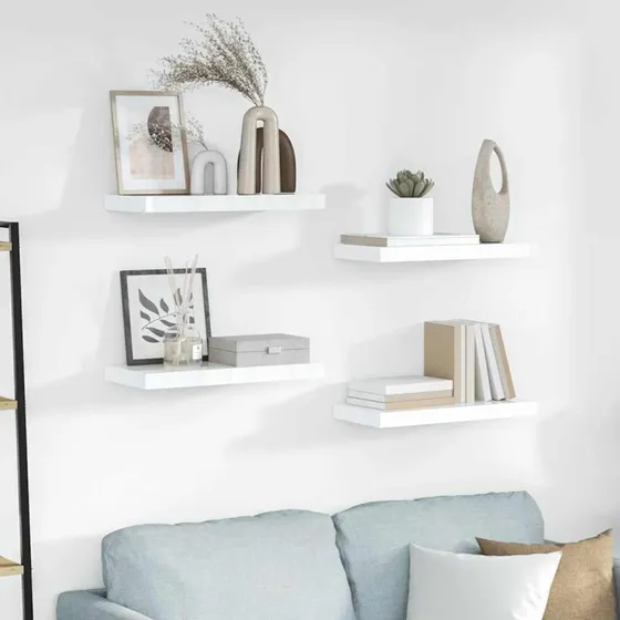 vidaXL væghylder 4 stk. 50x23x3,8 cm MDF hvid højglans