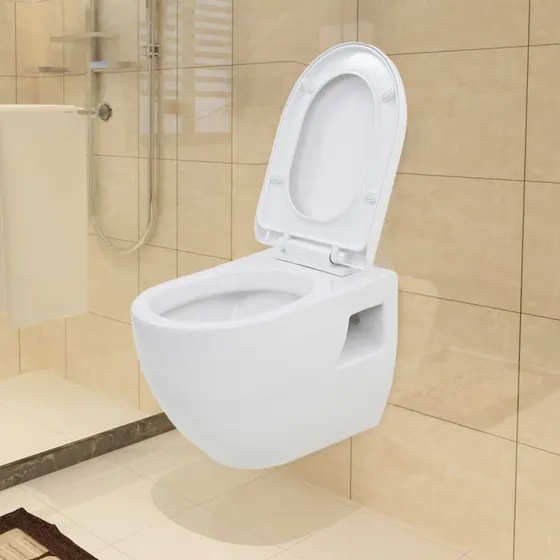 vidaXL væghængt toilet i keramik, hvid med softclose