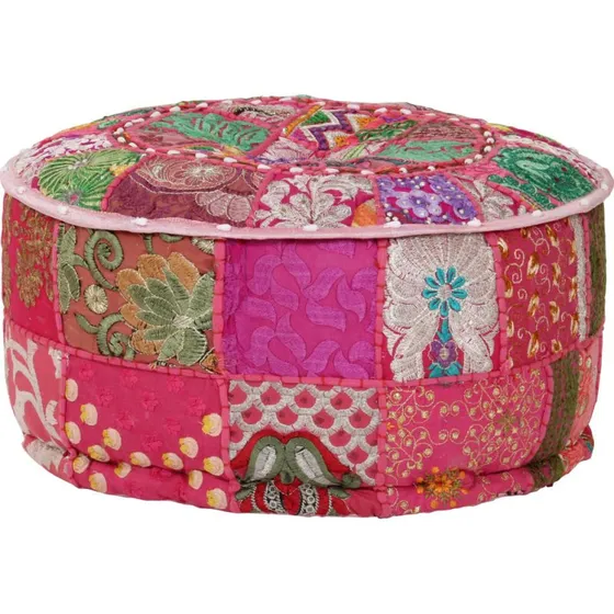 vidaXL rund puffe patchwork bomuld 40 x 20 cm pink