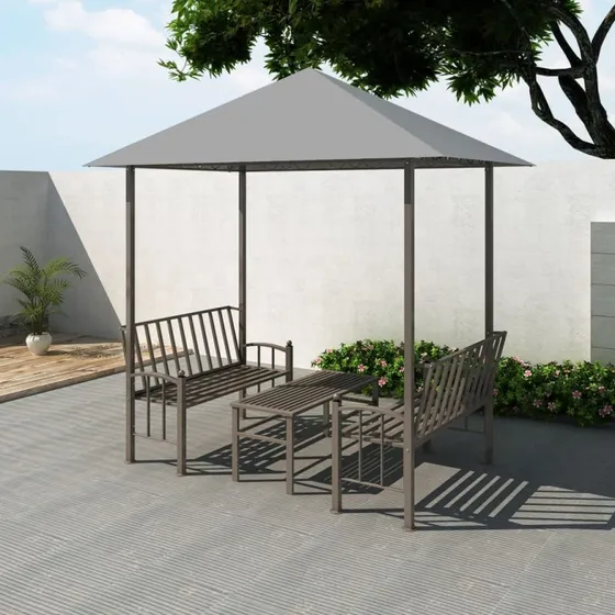 vidaXL havepavillon med bord og bænke 2,5x1,5x2,4 m antracitgrå