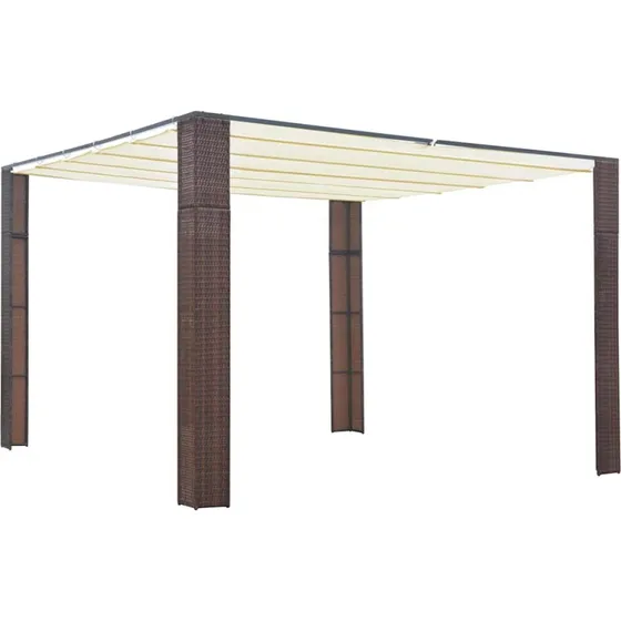 vidaXL Pavillon med tag i polyrattan 300x300x220 cm brun/creme