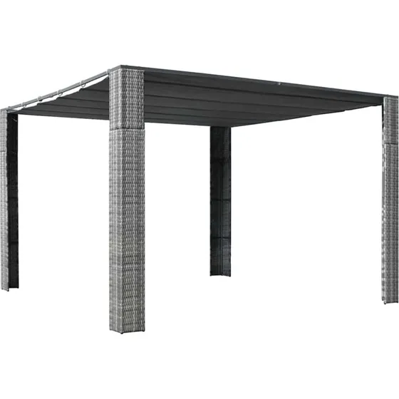 vidaXL pavillon med tag polyrattan 300x300x220 cm grå/antracit