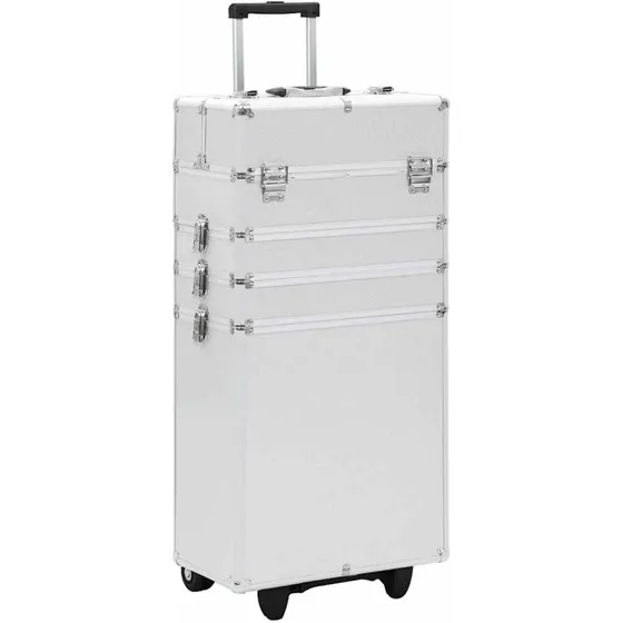 vidaXL makeupkuffert i aluminium, slvfarvet, 4 niveauer