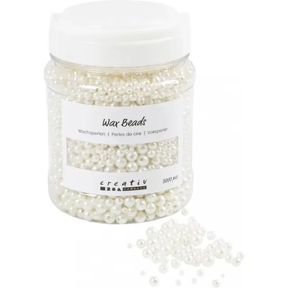 Voksperler perlemor mix hvid, 3-8 mm, 5000 stk, hul 1,3-2,5 mm