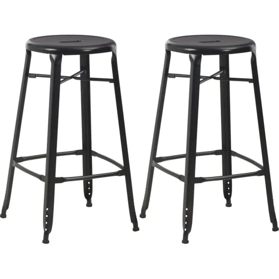 vidaXL barstole 2 stk. pulverlakeret stål, sort