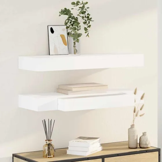 vidaXL svævende væghylder med skuffer 2 stk. 80 cm, hvid