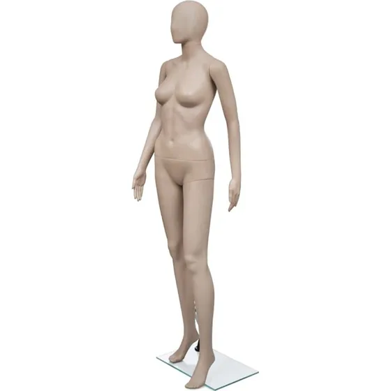 vidaXL Mannequin kvinde, rundt hoved, 6-delt med glasbase